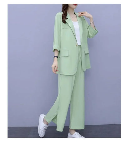 2026 Women Spring New Casual Blazers Jacket Trousers Matching Set Korean Elegant Loose Suit Coat Pants Two Piece Female Clothing