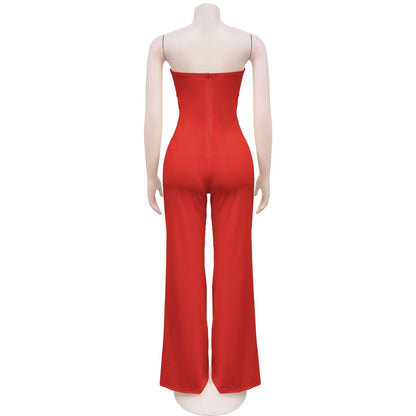 Summer Sexy Backless Women's Jumpsuit Fashionable Slim Fit Elegant Package hip Wide Leg Long Pants Female Party Jumpsuit 2025