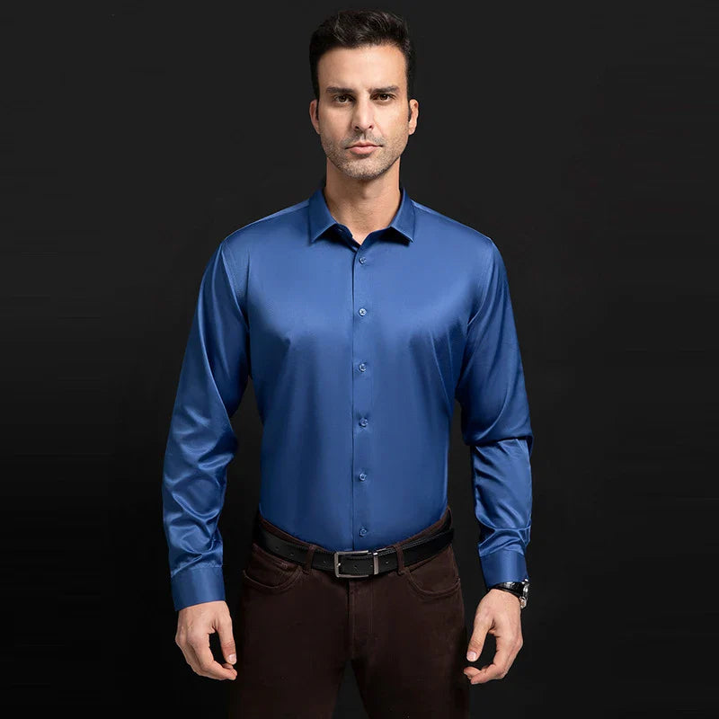 Quality Smooth Soft Anti-Wrinkle Men Shirts Long Sleeve Dress Shirts For Male Slim Social Business Blouse Solid Color Shirt 6XL