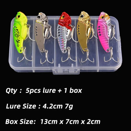 5pcs Metal VIB Fishing Lure Set – Vibration Spoon Hard Bait Crankbait Wobbler Swimbait Cicada 3/7/10/15/20g