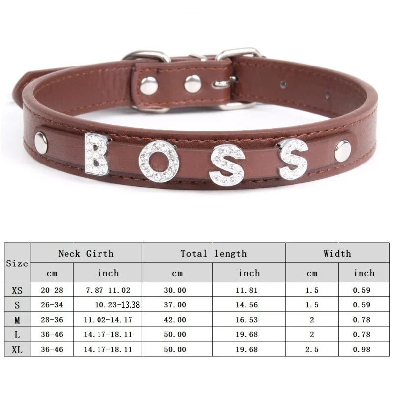 Personalized Dog Collar Bling Rhinestone DIY Names Puppy Cat Leather Collars Small Large Dog Necklace Free Name Pet Accessories