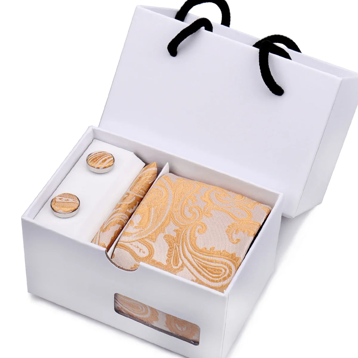 Mens Tie Set In A Box Paisley Ties For Men Gifts Luxury Necktie Pocket Square Cufflinks Wedding Business Formal Suit Tie