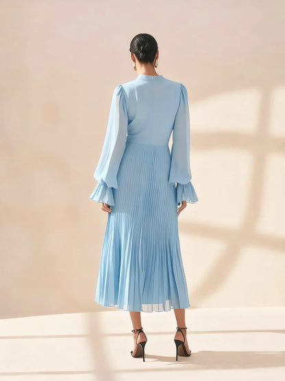 Elegant Ruffle Long Sleeve Dress for Women Chic Spring Summer Layered A Line Dress Lady Pleated Verstidos Prom Party Gowns