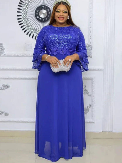 Elegant Women Evening Dresses Luxury Sequin Chiffon Long Dress African Dashiki Outfits Party Prom Birthday Gowns Female Clothing