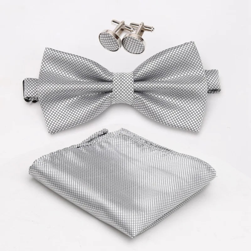 Multicolor Bowtie Pocket Square Cufflinks Sets Classic Solid Color  Bowtie Wedding Party Formal Gift Plaids Adjust Neck Bow Tie