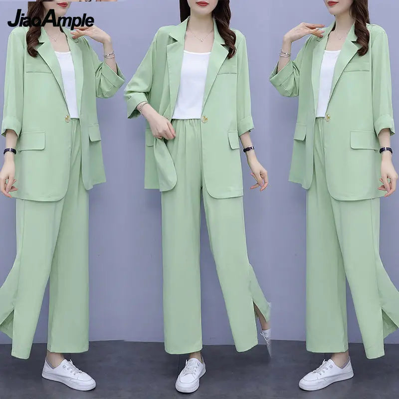 2026 Women Spring New Casual Blazers Jacket Trousers Matching Set Korean Elegant Loose Suit Coat Pants Two Piece Female Clothing