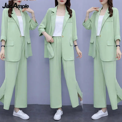 2026 Women Spring New Casual Blazers Jacket Trousers Matching Set Korean Elegant Loose Suit Coat Pants Two Piece Female Clothing