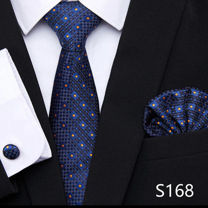 Hot Sale Holiday Gift Tie Pocket Squares Cufflink Set Necktie Dot Man Dark Grey Wedding Accessories Performance