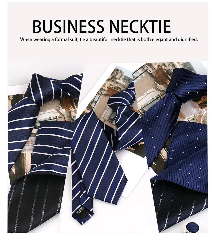 Elegant Ties For Men Gift Fashion Men Tie Set Striped Luxury Necktie Handchief Cufflinks 3 Pcs Business Wedding Suit Accessories