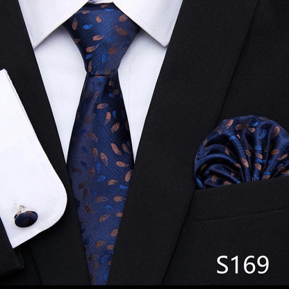 Hot Sale Holiday Gift Tie Pocket Squares Cufflink Set Necktie Dot Man Dark Grey Wedding Accessories Performance