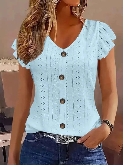 Women's Ruffle Sleeve V-Neck T-Shirt – Casual Commute Blouse