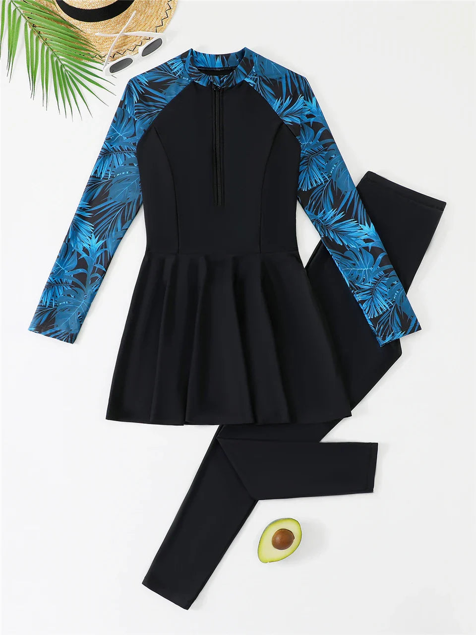 Front Zipper Surfing Swimsuit Dress & Beach Pants 2025 Women 2-Piece Sun Protection Swimwear Female Sport Diving Swimming Suits
