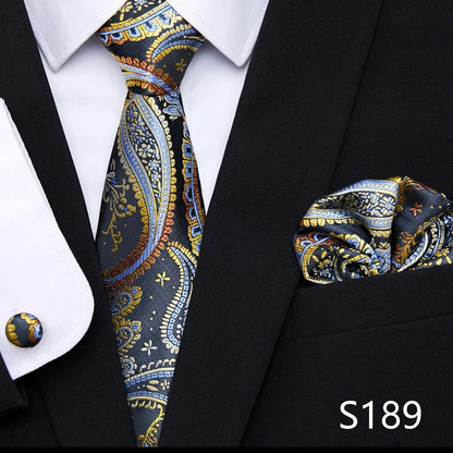 Hot Sale Holiday Gift Tie Pocket Squares Cufflink Set Necktie Dot Man Dark Grey Wedding Accessories Performance