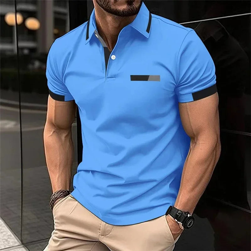 Men's Fitness Casual Sports T-shirt Gym Running Sports Elastic Short-sleeved Polo Shirt Lapel Top Men's Slim Fit T-shirt