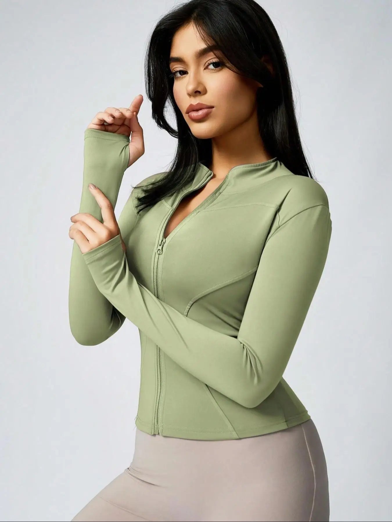 Fitfemme Women's Slim Fit Full - Zip Long - Sleeve Quick - Dry Breathable Athletic Workout Jacket