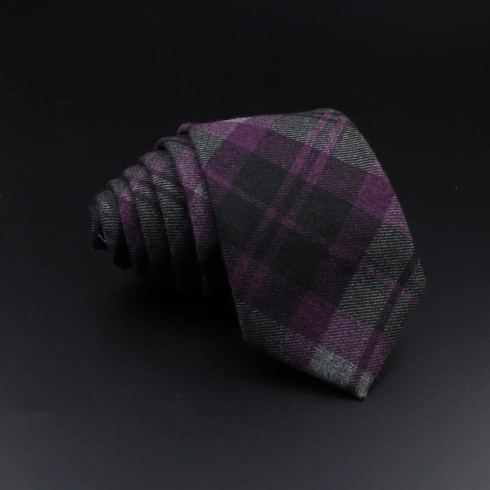 Men's Plaid Tie Cotton Black Grey Red Necktie Handmade Wool Narrow Collar Ties Wedding Business Party Suit Shirt Gift Accessory