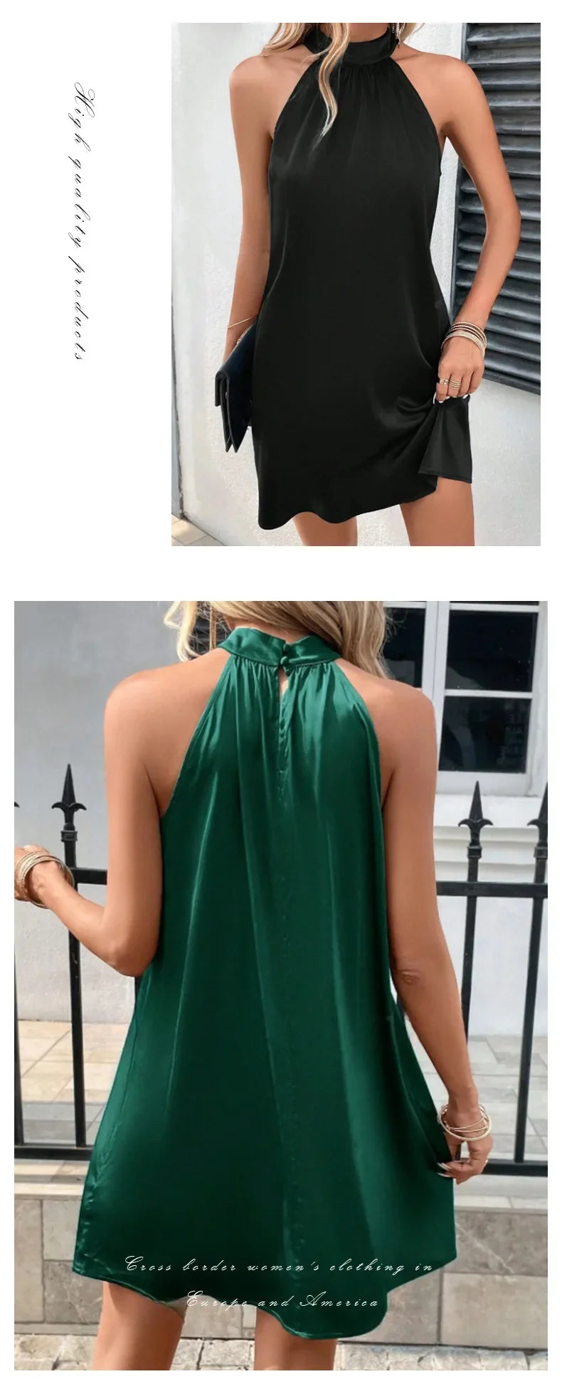 Sleeveless Dress, Satin Satin Neck Mid-length Dress  Vestidos Para Mujer Dress Women Short Dresses Vestidos De Mujer Casuales
