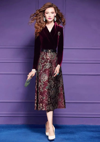 Spring Autumn Dress High End Women's Elegant Dresses Female Jacquard Gold Velvet Korean Slim Evening Party Female Maxi Vestidos