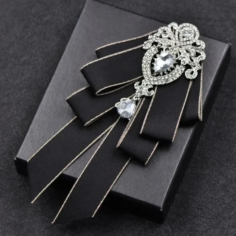 Fashion Handmade Bow Tie Wedding Collar Luxury Rhinestone Bowtie Necktie Brooch Pocket Towel Square Set Gift for Men Accessories
