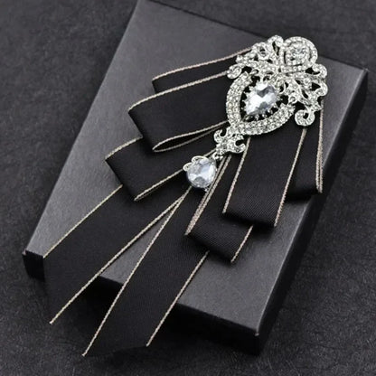 Fashion Handmade Bow Tie Wedding Collar Luxury Rhinestone Bowtie Necktie Brooch Pocket Towel Square Set Gift for Men Accessories