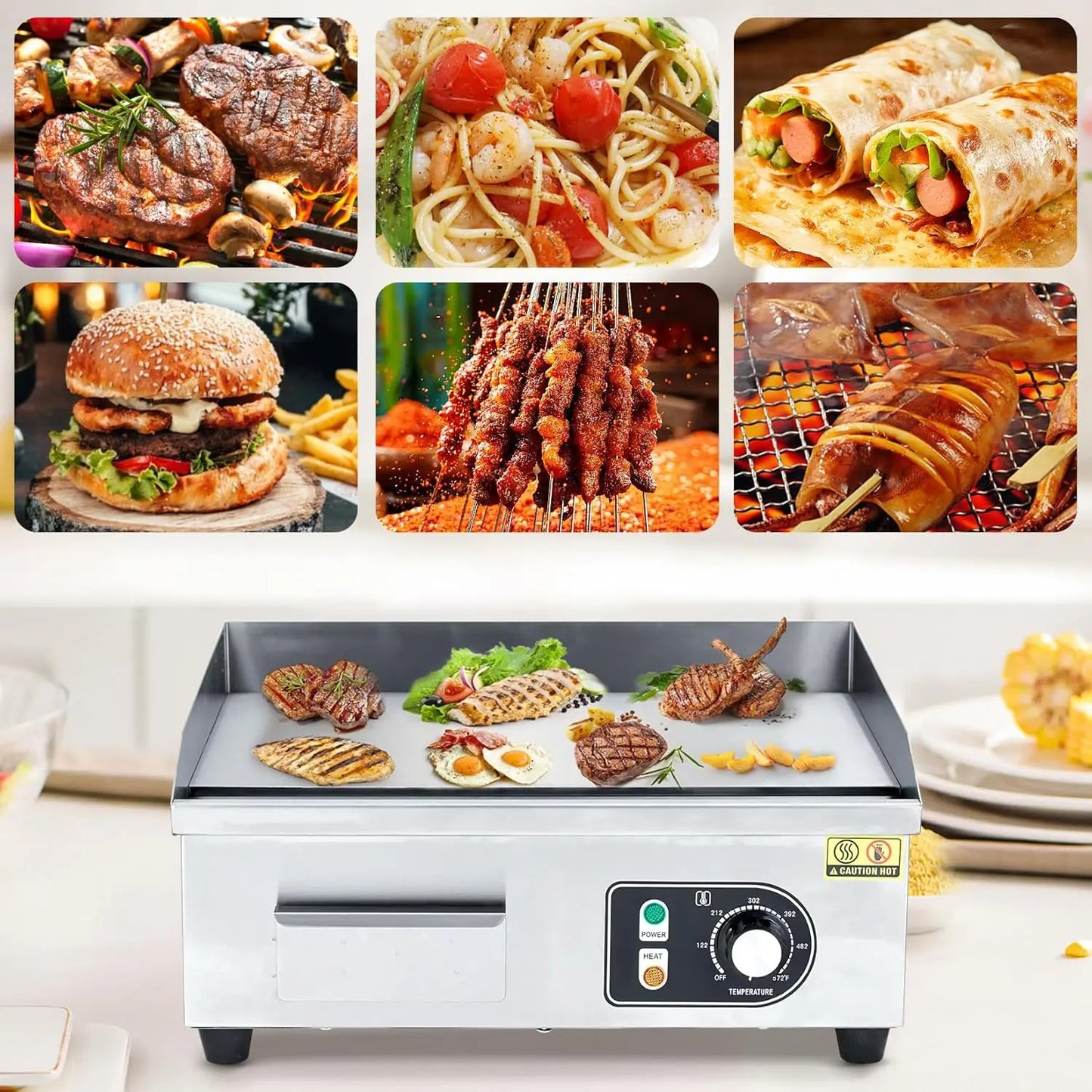 Electric Griddle – Non-Stick Grill Plate, 122–572°F, 3 Sizes (14.1", 17.8", 21.2")