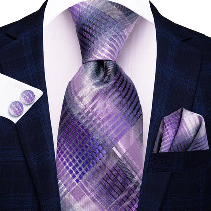 Hi-Tie Designer Silk Wedding Tie For Men Blue White Plaid Handky Cufflink Set Fashion Necktie For Men Business Party Wholesale