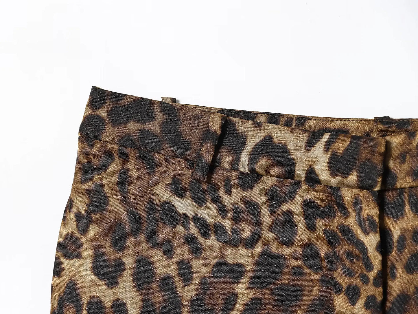HH Women Autumn 2-Piece Set Chic Leopard Print Turn-Down Collar Pockets Belt Design Blazers+High Waist Zipper Wide-Leg Pants