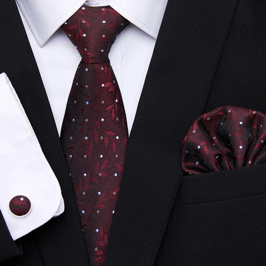 Hot Sale Holiday Gift Tie Pocket Squares Cufflink Set Necktie Dot Man Dark Grey Wedding Accessories Performance