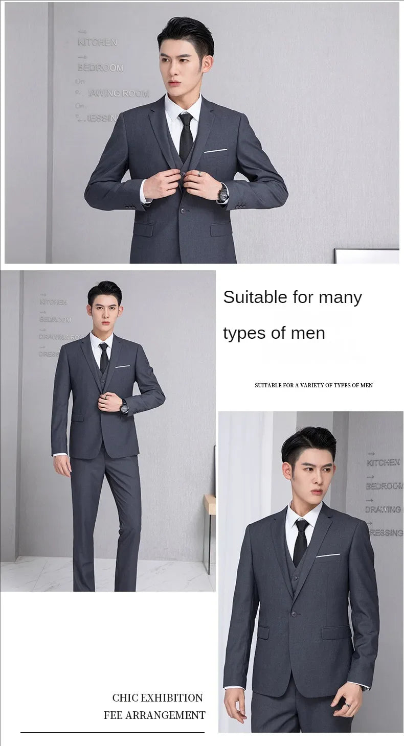 Suit For Men Elegant Wedding 3 Pieces 2 Sets Blazers Full Jackets Vest Pants Formal Fashion Luxury Coats 2025 Classic Costume
