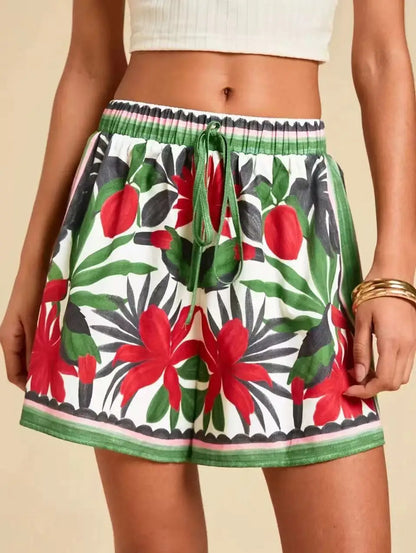 Women's Tropical Print High Waist Shorts – Elegant Casual Vacation Short Pants