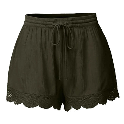 Women Lace Up Shorts Summer Casual Elastic Waist Wide Leg Sweat Fitness Running Short 2024 High Quality Thick Fabric Mini Shorts