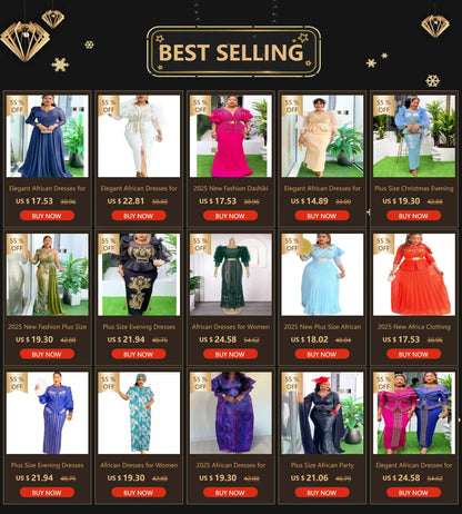 2025 African Party Evening Wedding Dresses for Women Spring African Half Sleeve Diamond Polyester Long Maxi Dresses Outfits