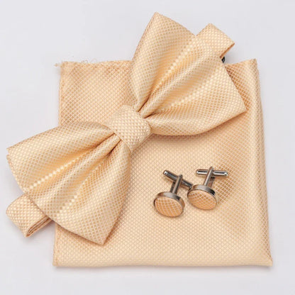 Multicolor Bowtie Pocket Square Cufflinks Sets Classic Solid Color  Bowtie Wedding Party Formal Gift Plaids Adjust Neck Bow Tie