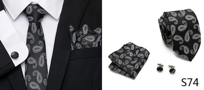Hot Sale Holiday Gift Tie Pocket Squares Cufflink Set Necktie Dot Man Dark Grey Wedding Accessories Performance