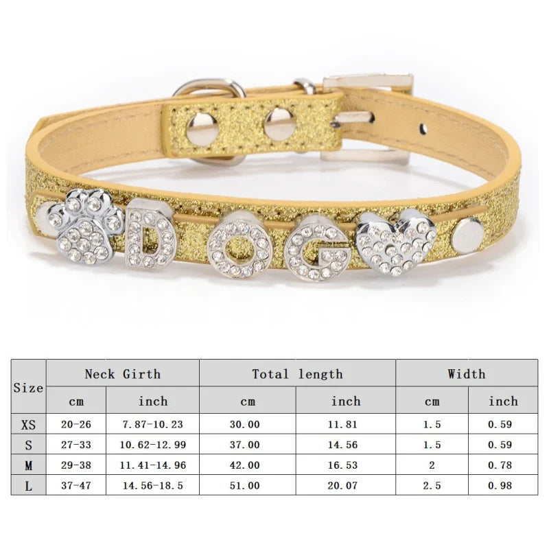 Personalized Dog Collar Bling Rhinestone DIY Names Puppy Cat Leather Collars Small Large Dog Necklace Free Name Pet Accessories