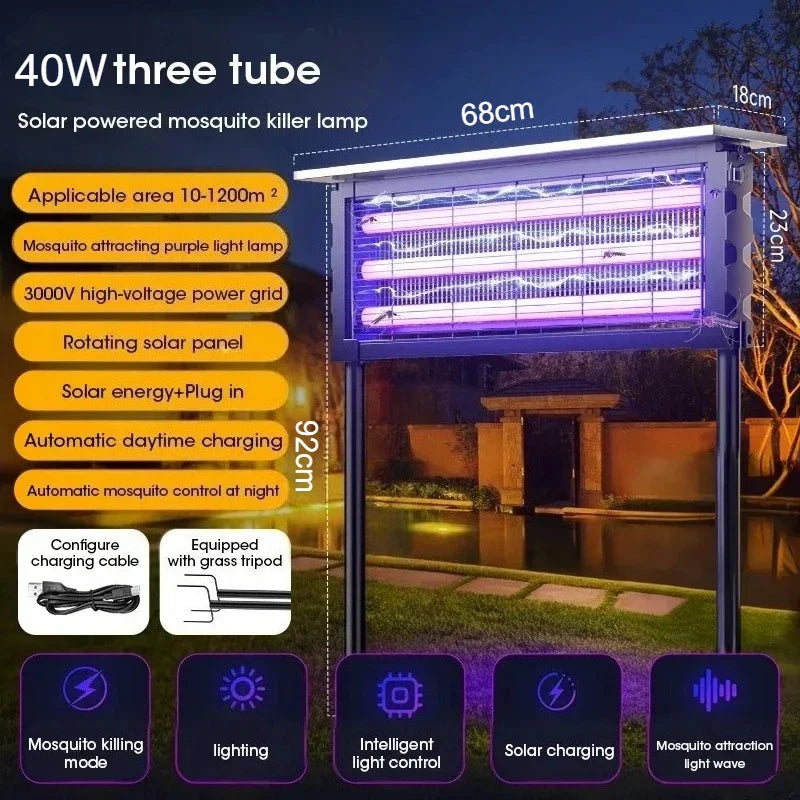 JOYINLED Powerful 15/40W Solar Mosquito Killer Lamp & Outdoor Garden Light, Waterproof Electric Insect Trap with UV Attractant