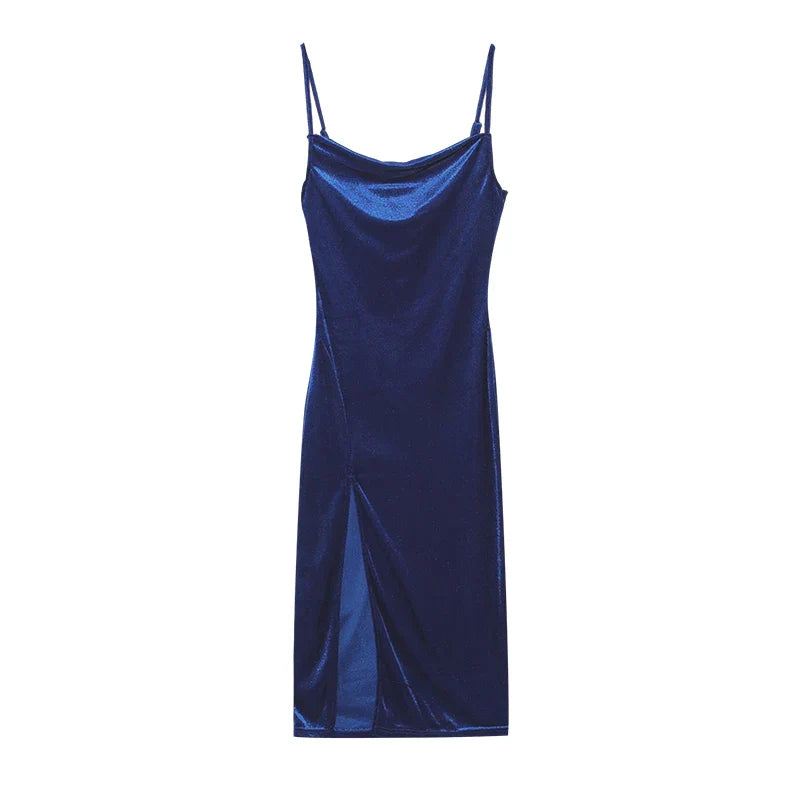 Europe and the United States Women's Fashion 2024 New Spring and Summer Fashion Sexy Slim Slit Halter Dress Woman