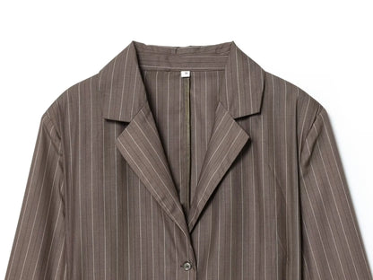 Office Lady Chic Brown Suits V Neck Striped Loose Blazer High Waist Wide Leg Pants Fashion Casual Women Suits Костюм Офисный