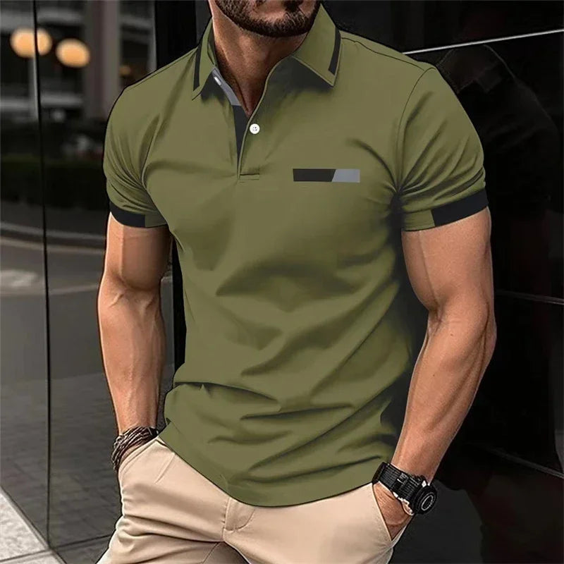 Men's Fitness Casual Sports T-shirt Gym Running Sports Elastic Short-sleeved Polo Shirt Lapel Top Men's Slim Fit T-shirt