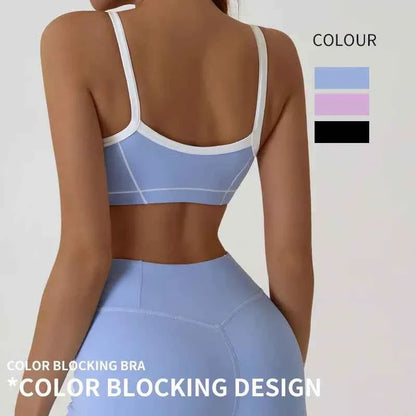 Women's Shock-Absorbing Sports Bra – Color Block Full Cup Breathable Gym & Yoga Tube Top