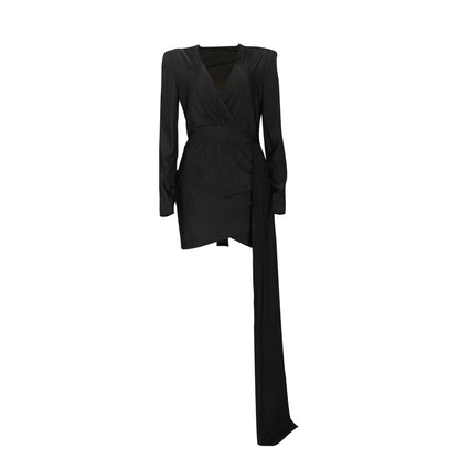 Elegant Deep V Neck Long Sleeve Sequins Prom Dress Women Elegant Wedding Party Mini Fashion Evening Dresses