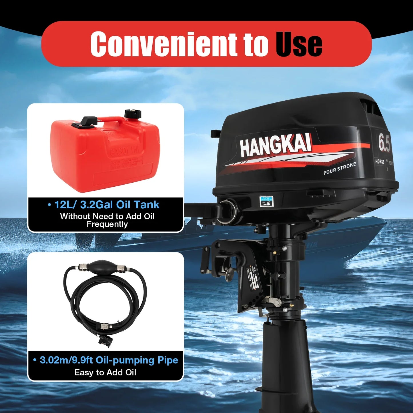 4-Stroke 6.5HP Outboard Motor 123CC, Gasoline Engine with with CDI Ignition & Water-cooling System for Inflatable Fishing Boat