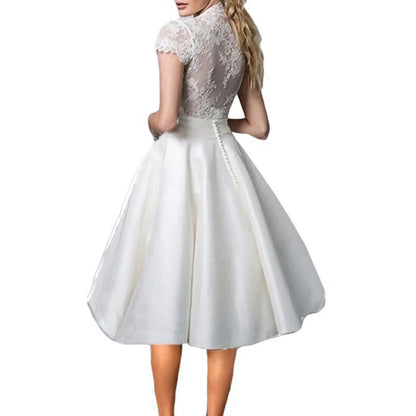 Spring Summer White Dresses For Women Fashion Lace Patchwork V Neck Party A Line Dress Elegant Formal Evening Dresses