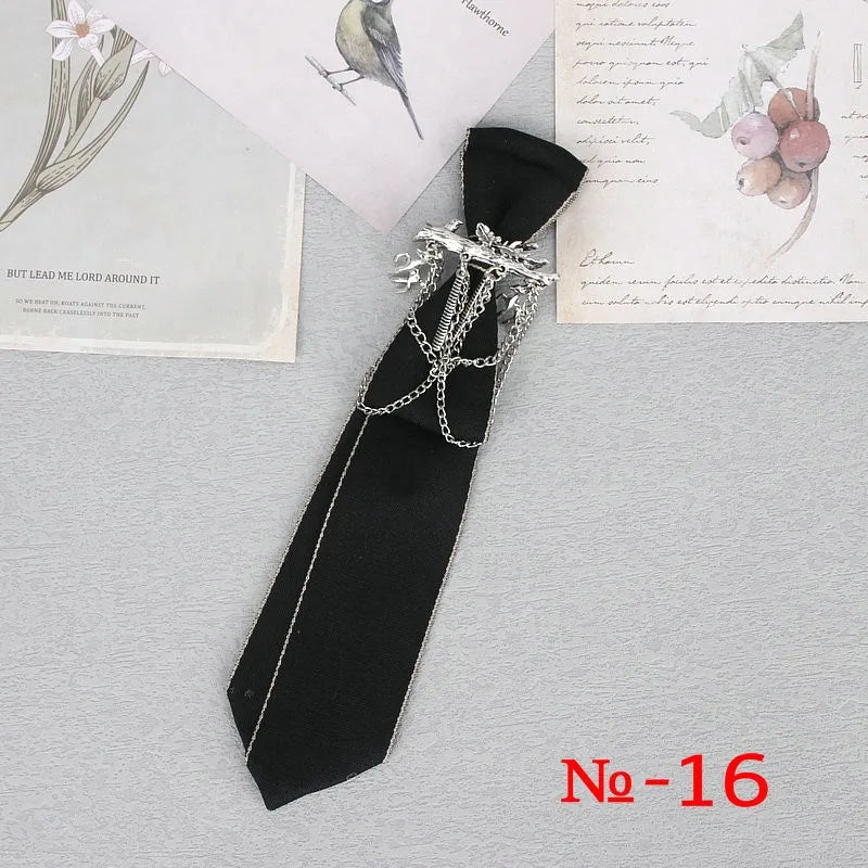 Hand Made Black Ribbon Tie Crystal Rhinestone Jewelry Men Shirts Hot New Girl Boys Collar Neck Ties School Uniform Women Necktie