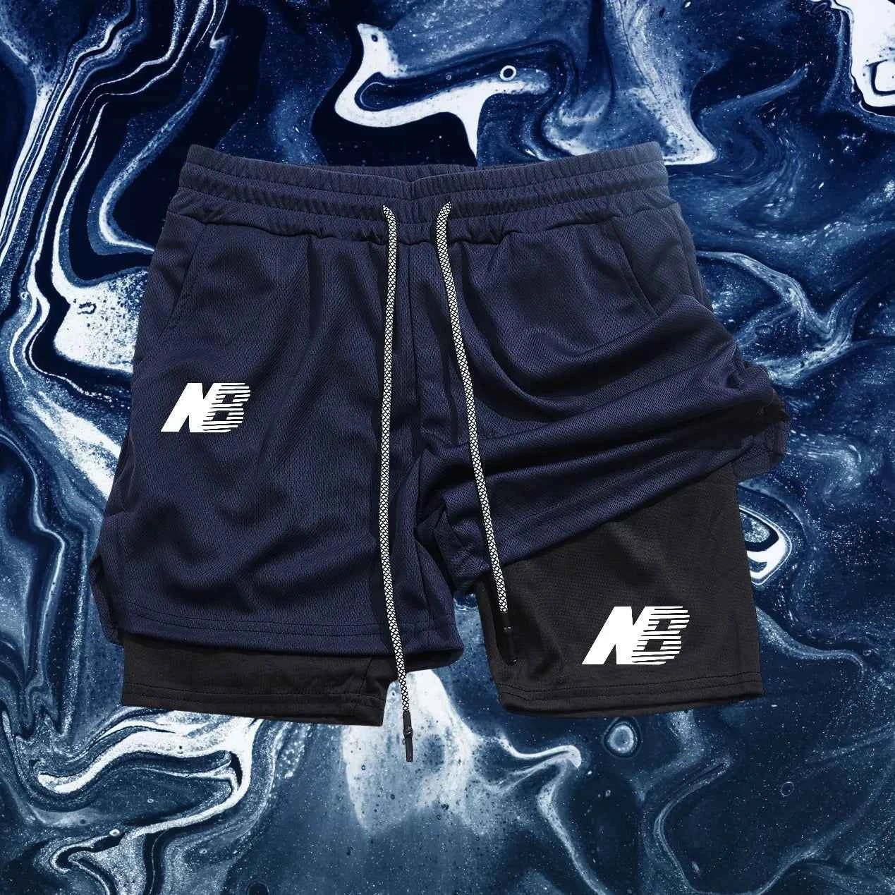 Men's Fashion Sports Shorts Four Seasons Running Sportswear Tight Double Layer 2-in-1 Sports Shorts