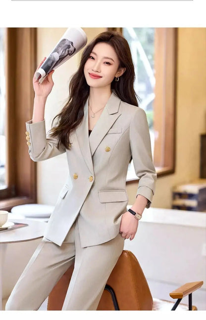 Black Career Suit Set for Women Spring Autumn 2025 New Style Student Uniform Long Sleeve Polyester Fiber Workwear Pants