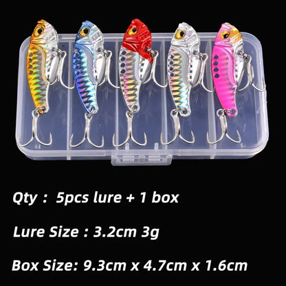 5pcs Metal VIB Fishing Lure Set – Vibration Spoon Hard Bait Crankbait Wobbler Swimbait Cicada 3/7/10/15/20g