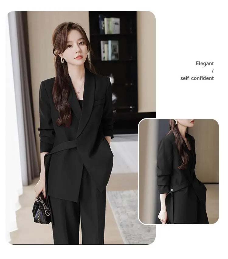 plus Size Wide Leg Pants Two Piece Set Big Brand Women's Spring Autumn New Sle Jaet And Pants Suit for Young Women 8-25