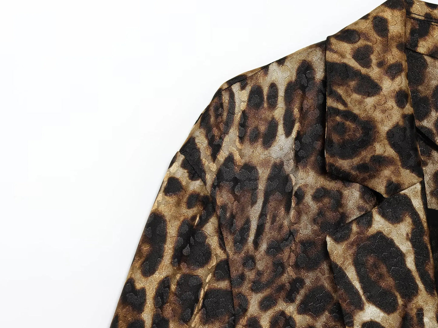 HH Women Autumn 2-Piece Set Chic Leopard Print Turn-Down Collar Pockets Belt Design Blazers+High Waist Zipper Wide-Leg Pants