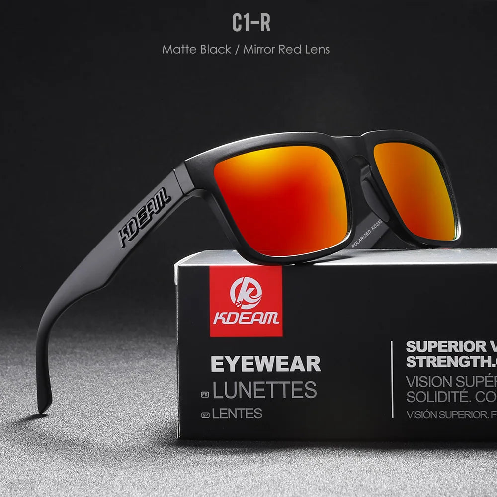 KDEAM Square Men's Polarized Sunglasses Outdoors Lifestyle Coating Sun Glasses New Matching Colors With Box